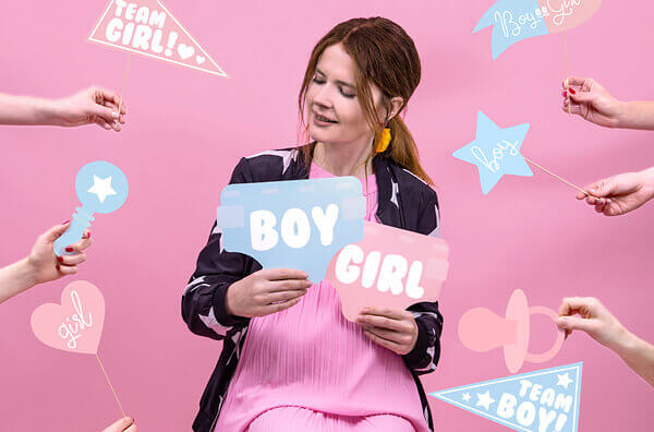 Gender Reveal Fotoschilder, werdende Mama