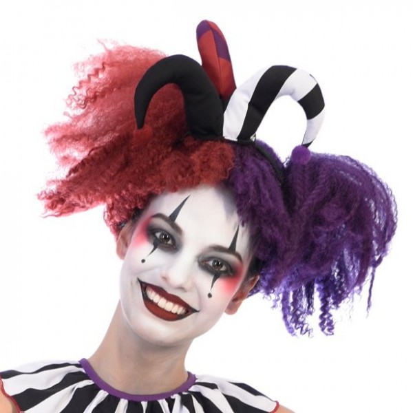 Halloween Harlekin Perücke zweifarbig für Damen