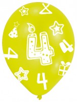 Vorschau: 6 bunte Luftballons 4.Geburtstag 27,5 cm