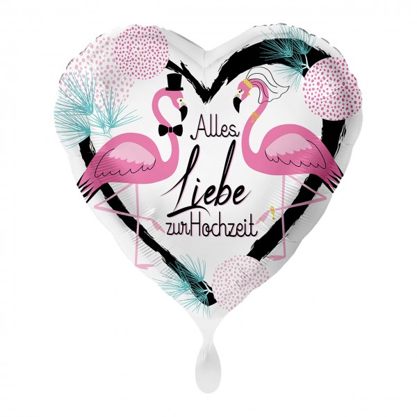 Flamingo Hochzeit Herz Folienballon 43cm