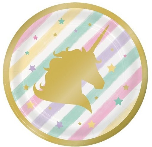 8 Golden Unicorn Pappteller 18cm