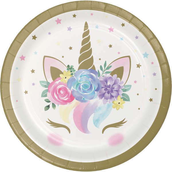 8 Princess Unicorn Pappteller 18cm
