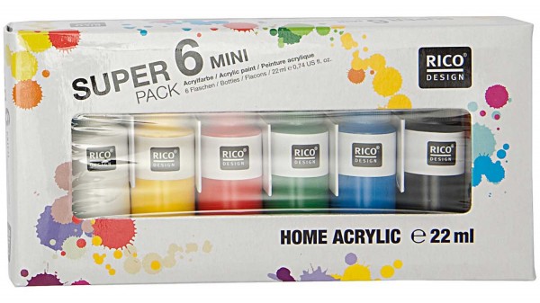 6 Bunte Mini Acryl Farben 22ml