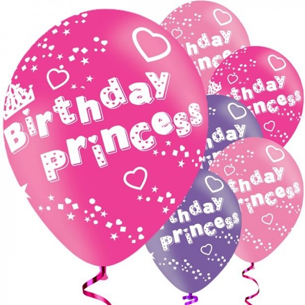 6 Birthday Princess Herzchen Ballons 28cm