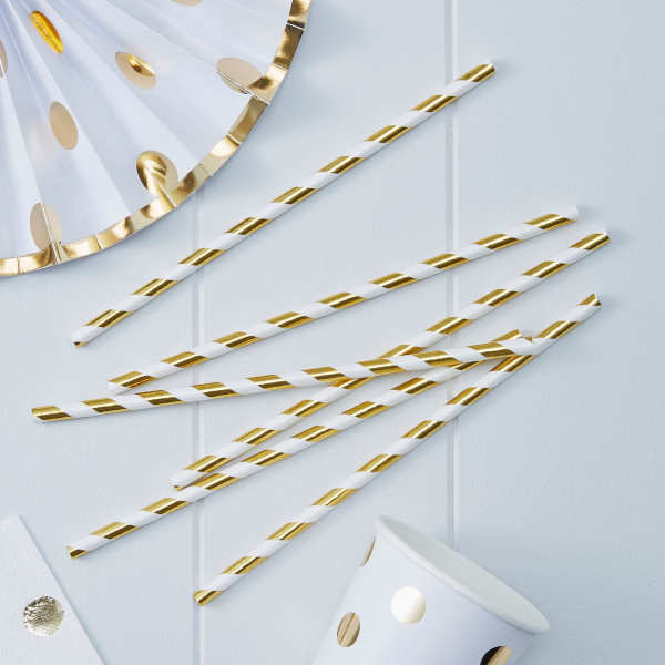 25 Mix & Match Streifen Strohhalme gold 19,5cm 2