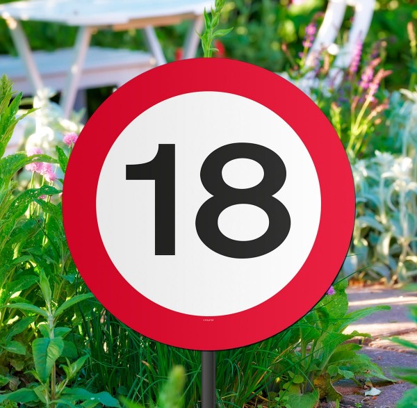 Verkehrsschild 18 Beetstecker 52cm