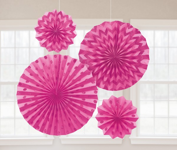 4 Deko-Fächer Pink-Glitzer