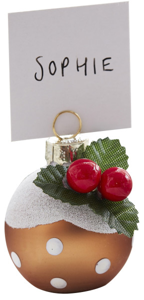 6 Winterdorf Christmas Pudding Kartenhalter 4cm