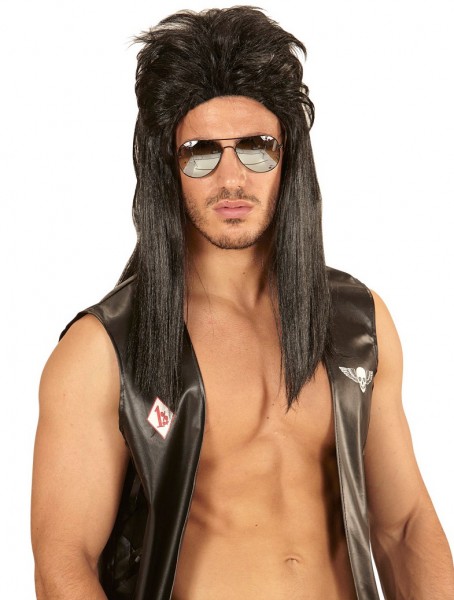 Schwarze Vokuhila Perücke 4