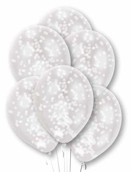 6 weiße Konfettiballons 27.5cm