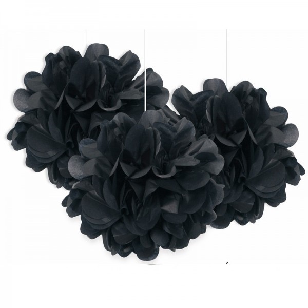 Fluffy Pompon Schwarz 23cm