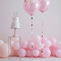 5 Roségoldene Happy Birthday Ballonanhänger 1m