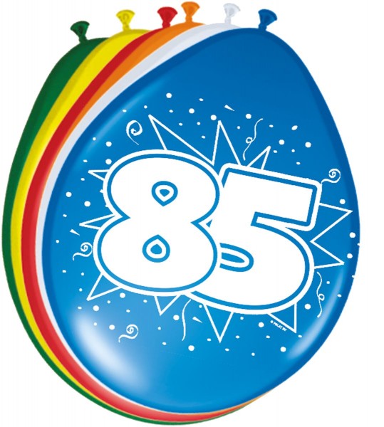 8 Bunte Latexballons Zahl 85