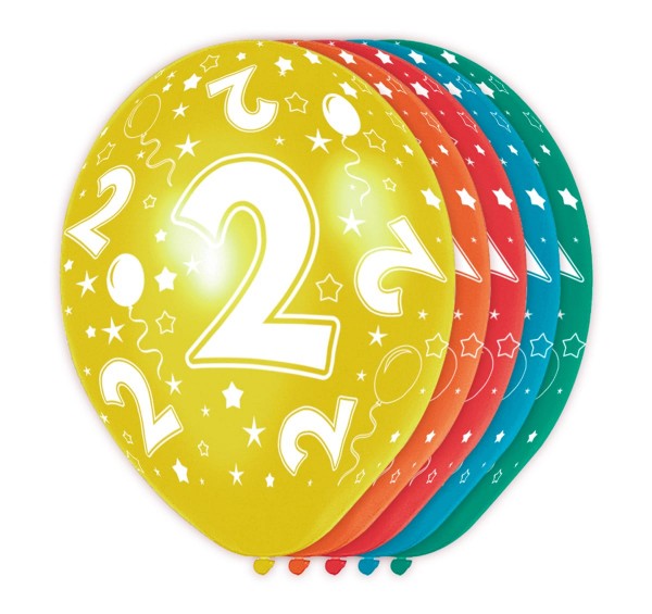 5 bunte Ballons 2. Geburtstag 30cm
