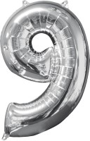 Folienballon Zahl 9 Silber 66cm