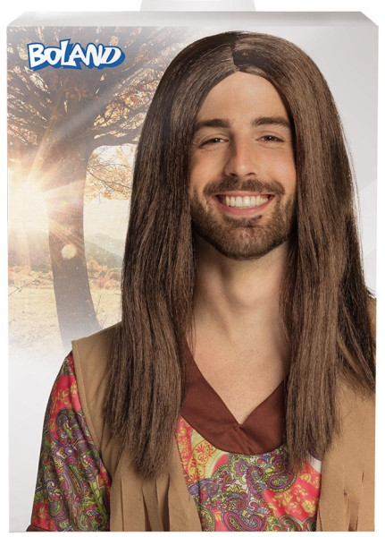 Braune Hippie Langhaarperücke Fred 3