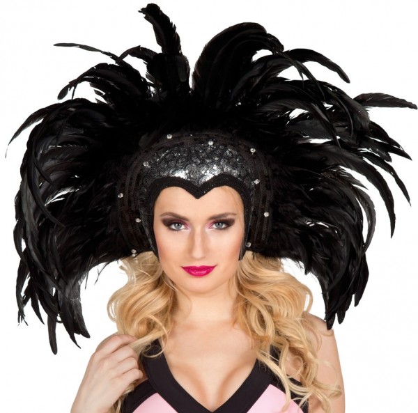 Showgirl Camilla Kopfschmuck Mit Federn Schwarz-Silber
