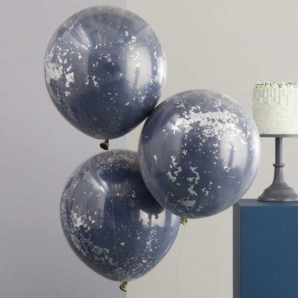 3 Blue Silver shreds Ballon-Set 46cm