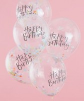 5 Pastell Regenbogen Konfettiballons 30cm