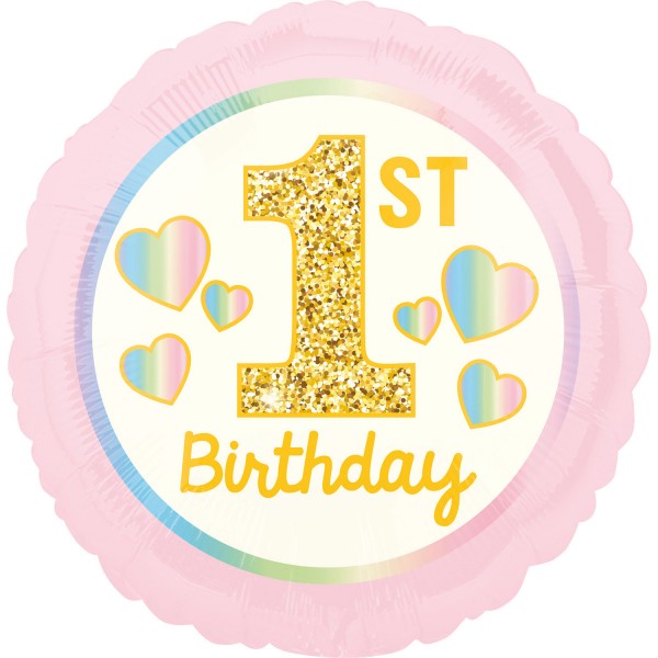 1st Birthday Herzchen Folienballon 45cm