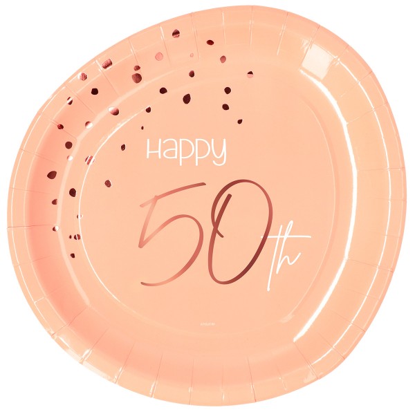 8 Rosy Blush 50th Birthday Pappteller 23cm