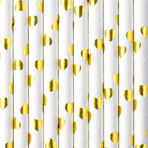 10 Goldene Herzchen Papier Strohhalme 19,5cm