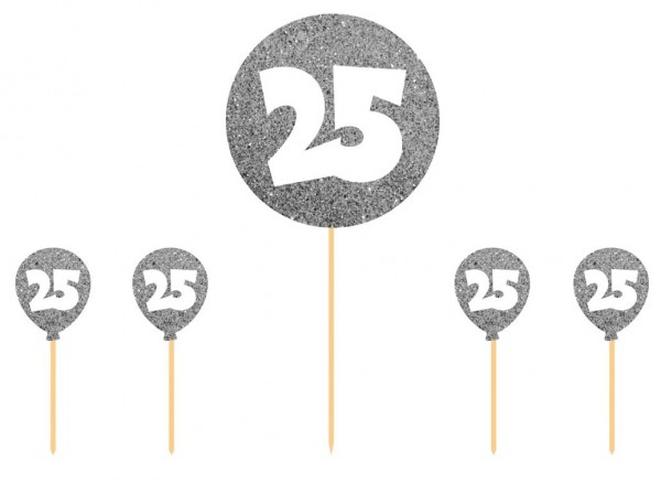 Party-Picker 25 glitzer Silber 5-teilig