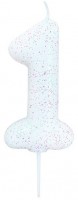 Glitzernde Zahl 1 Tortenkerze weiß 7cm