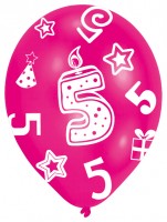 Vorschau: 6 bunte Luftballons 5.Geburtstag 27,5cm