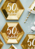 Vorschau: 6 Glossy 50th Birthday Teller 20x17cm