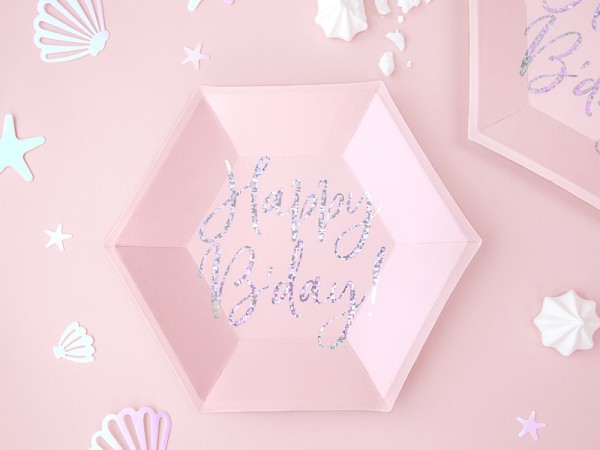 6 Pink Birthday Pappteller 20cm 2