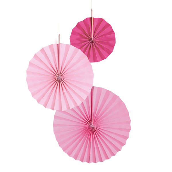 3 Shiny Pink Papierrosetten
