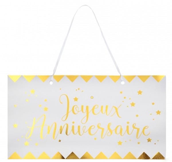 Joyeux Anniversaire Schild weiß-gold