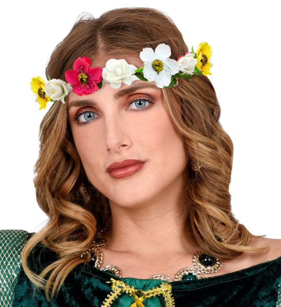 Blommar hårkrans med gulrosa band