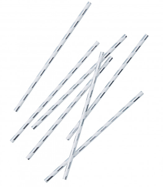 25 Mix & Match Streifen Strohhalme silber 19,5cm