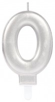 Silberne Zahl 0 Tortenkerze 7,5cm
