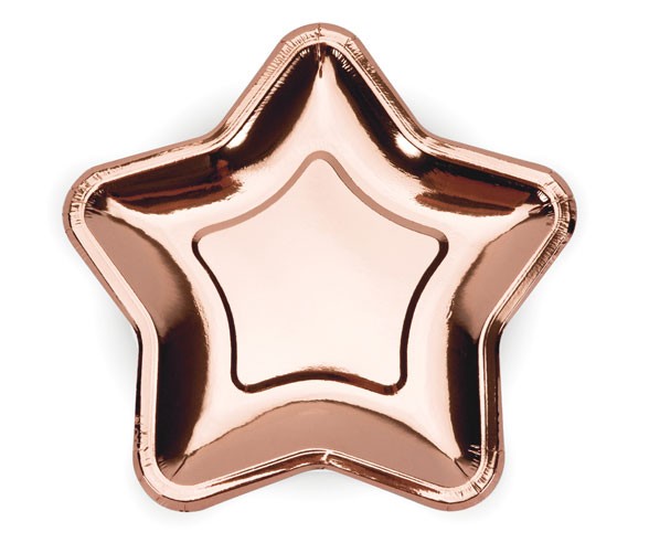 6 Roségold metallic Stern Pappteller 18cm