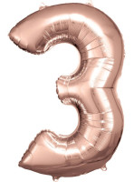 Roségoldener Zahl 3 Folienballon 86cm