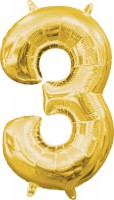 Mini Folienballon Zahl 3 gold 35cm