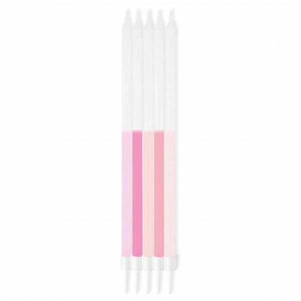 12 Riesen Tortenkerzen rosa-weiß 16cm