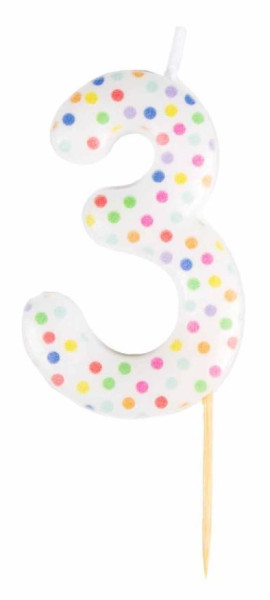 Zahl 3 bunte Punkte Tortenkerze 6cm
