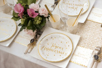 10 Joyeux Anniversaire Pappteller weiß-gold 22,5cm