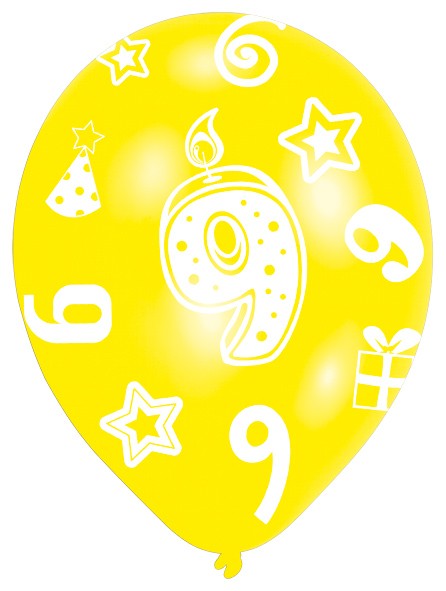 6 bunte Luftballons 9.Geburtstag 27,5 cm 7