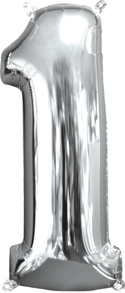 Folienballon Zahl 1 Silber 66cm
