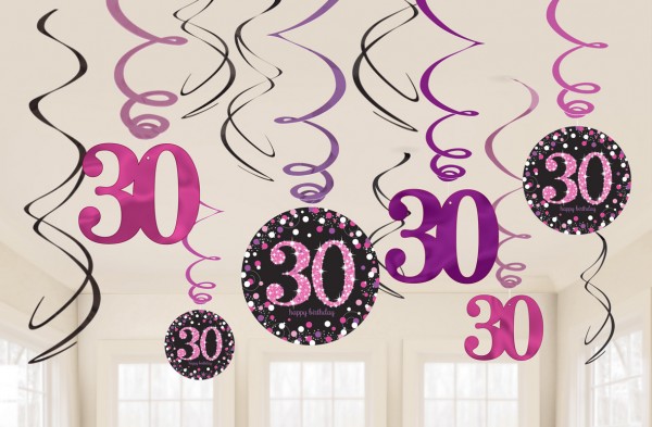 12 Pink 30th Birthday Spiralhänger 60cm