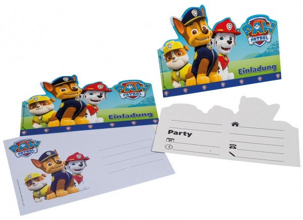 6 Paw Patrol Friends Einladungen Chase mit Umschlag