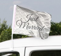 2 Autoflaggen Just Married creme