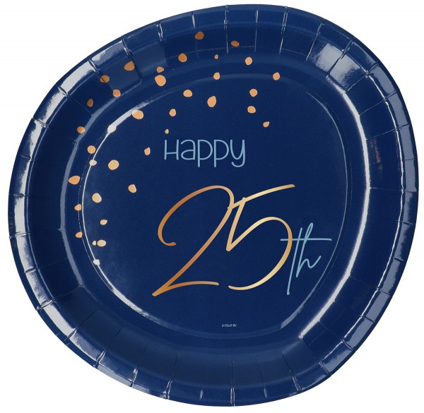 8 Elegant Blue 25th Birthday Pappteller 23cm