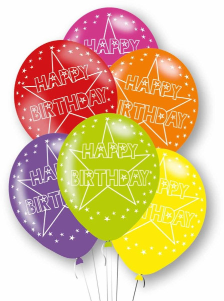 6 Bunte Birthday Star Ballons 27,5cm