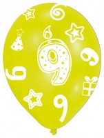 Vorschau: 6 bunte Luftballons 9.Geburtstag 27,5 cm